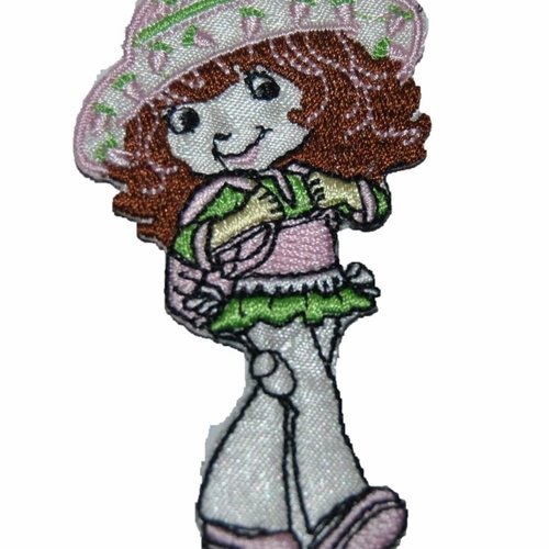 Patch charlote au fraises  écusson brodé thermocollant coutures