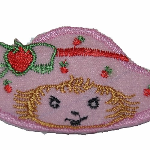 Patch charlote au fraises  écusson brodé thermocollant coutures