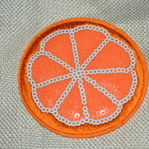 Patch orange écusson brodé thermocollant coutures