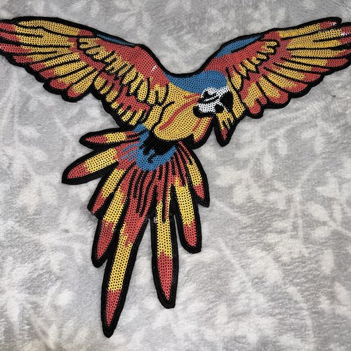 Grande patch, écusson, perroquet, paillettes