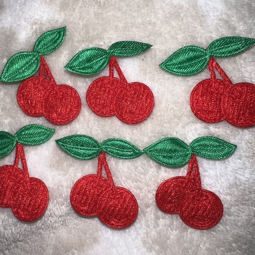 6 applique tissu, cerise,  , à coudre ou à coller