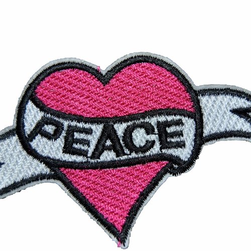 Patch coeur peace thermocollant coutures 