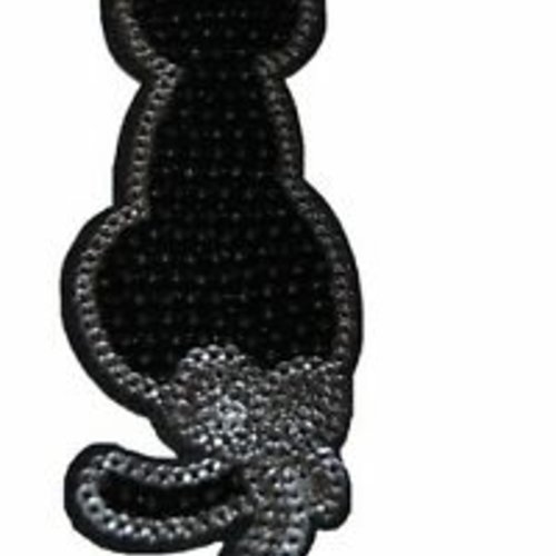 Patch chat noir écusson brodé thermocollant coutures 