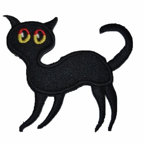 Patch chat noir écusson brodé thermocollant coutures