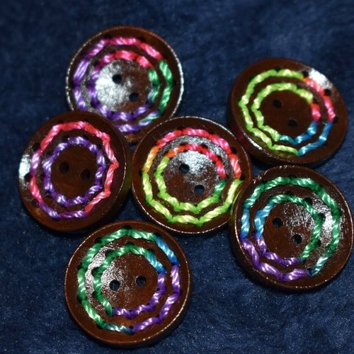 6 boutons bois couture mercerie scrapbooking