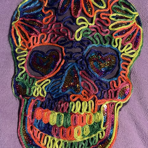 Applique grande guipure, tête de mort