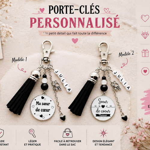 Porte-clés sœur de cœur personnalisé – cadeau amitié femme