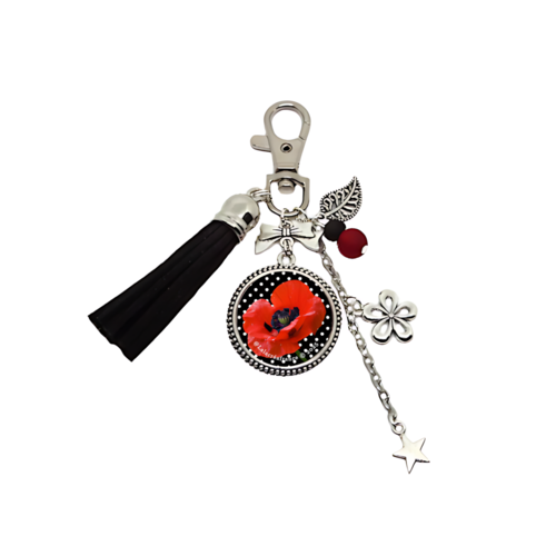 Porte clés coquelicot, bijou de sac coquelicot