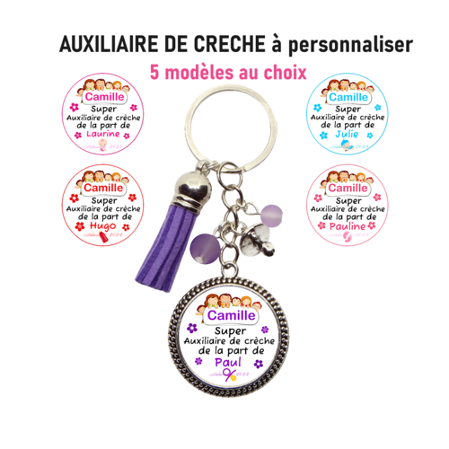 Porte clés auxiliaire de crèche personnalisé, super auxiliaire de crèche de la part de...,