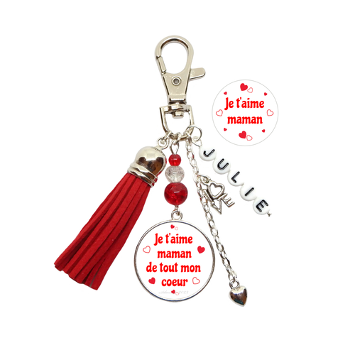 Porte clés "je t'aime maman", "je t'aime maman de tout mon coeur", porte clés personnalisable