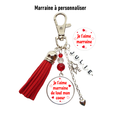 Votre prénom, porte clés marraine personnalisé, je t'aime marraine, je t'aime marraine de tout mon coeur