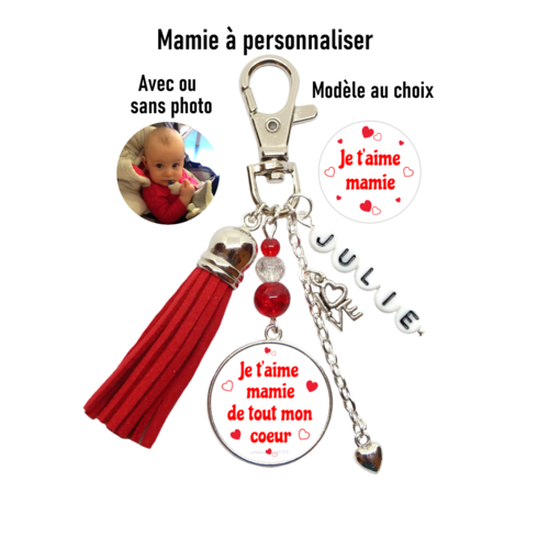 Porte clés mamie personnalisé, je t'aime mamie ou je t'aime mamie de tout mon coeur