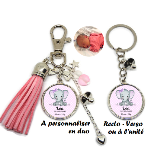 Porte clés personnalisé naissance recto-verso, en duo ou à l'unité
