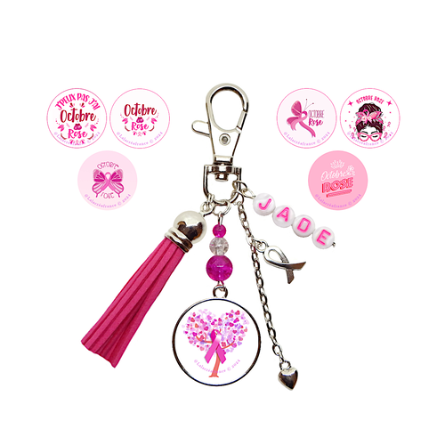 Votre prénom - porte clés octobre rose personnalisé, sensibilisation cancer du sein