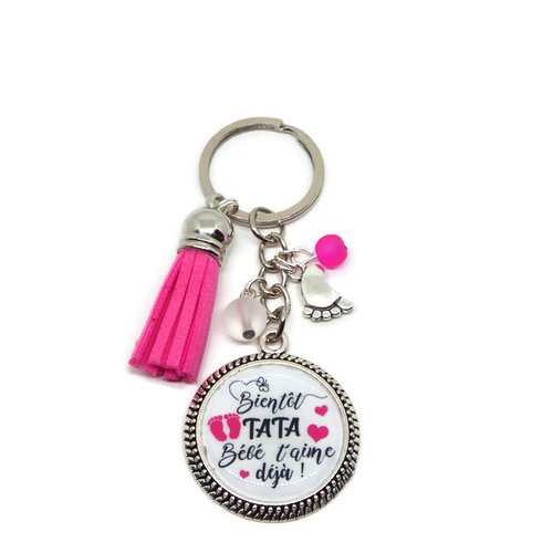 Porte clés future tata, "bientôt tata bébé t'aime déjà !"