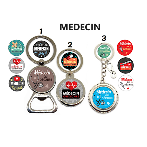 Porte clés médecin, décapsuleur, modèle au choix