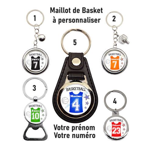Porte clés basket, décapsuleur maillot de basket personnalisable avec votre prénom et votre numéro de joueur