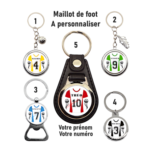 Porte clés maillot de foot personnalisable avec votre prénom et votre numéro de joueur