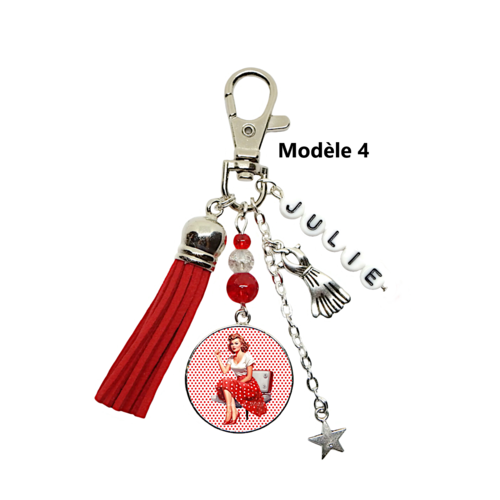 Votre prénom - porte clés pin up personnalisé, cabochon pin up, porte clé pin up rouge vintage