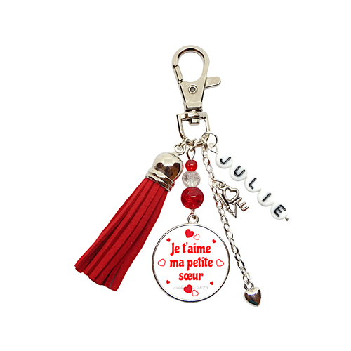 Votre prénom - porte clés soeur personnalisable, "je t'aime petite soeur", "je t'aime grande soeur"