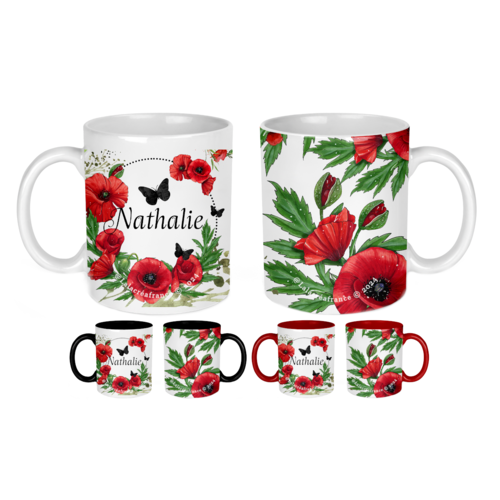 Mug céramique coquelicot à personnaliser au prénom de votre choix