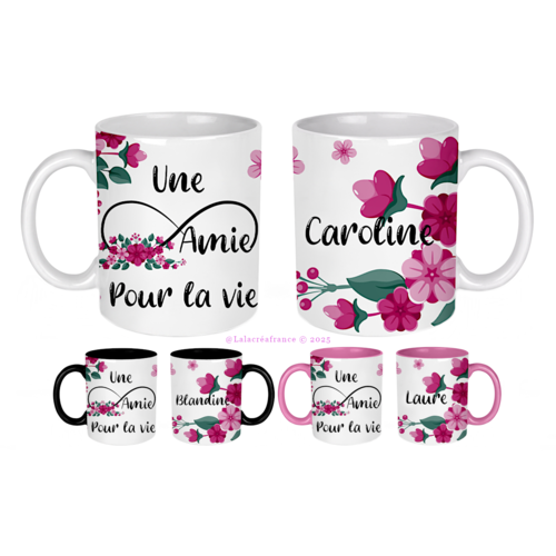 Mug céramique une amie pour la vie à personnaliser ou non au prénom de votre choix, mamie, marraine, tatie, tata