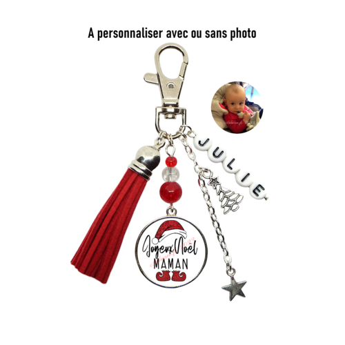 Porte clés joyeux noël maman à personnaliser recto-verso