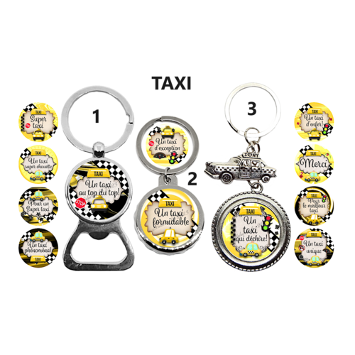 Porte clés taxi, décapsuleur, "super taxi", 12 modèles au choix