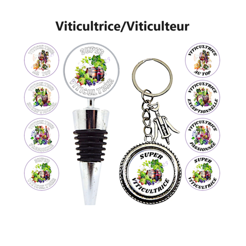 Bouchon de bouteille de vin viticulteur, viticultrice, porte clés viticulteur - viticultrice