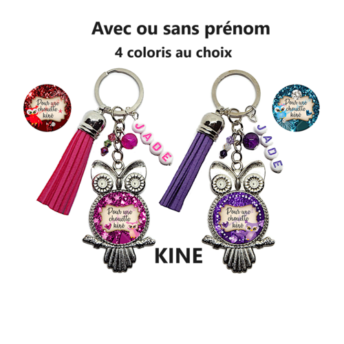 Porte clés kiné personnalisé, "pour une chouette kiné" avec ou sans prénom