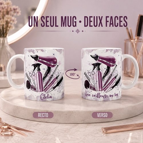 Mug céramique une coiffeuse au top ! à personnaliser au prénom de votre choix