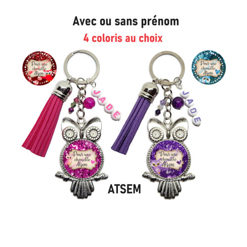 Porte clés atsem personnalisé, pour une chouette atsem avec ou sans prénom
