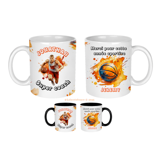 Mug céramique super coach de basket à personnaliser, merci pour cette année sportive