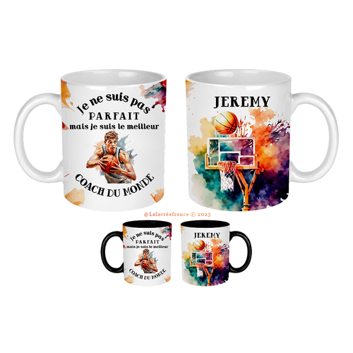 Mug céramique coach de basket à personnaliser, je ne suis pas parfait mais je suis le meilleur coach du monde
