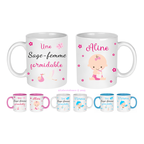 Mug personnalisé une sage femme formidable, auxiliaire de crèche, puéricultrice...
