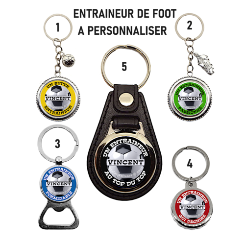 Porte clés foot personnalisé, décapsuleur entraineur de foot à personnaliser