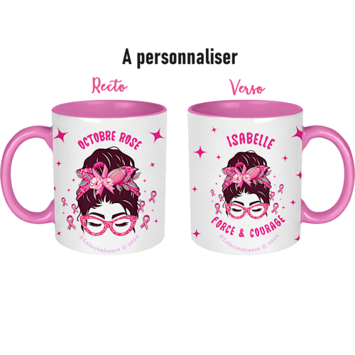 Mug céramique octobre rose à personnaliser, force et courage