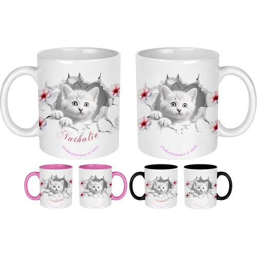 Mug chaton personnalisé effet 3d, recto-verso, cadeau noël, cadeau enfant personnalisé