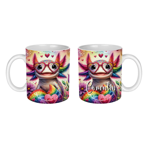 Mug axolotl personnalisé, recto-verso, intérieur et bord en couleur blanc, ou noir, cadeau noël, cadeau enfant
