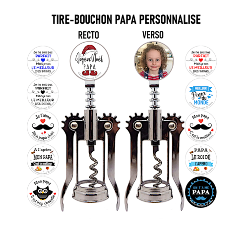 Tire-bouchon papa personnalisé, ouvre bouteille recto verso, cadeau fête des pères, modèle au choix