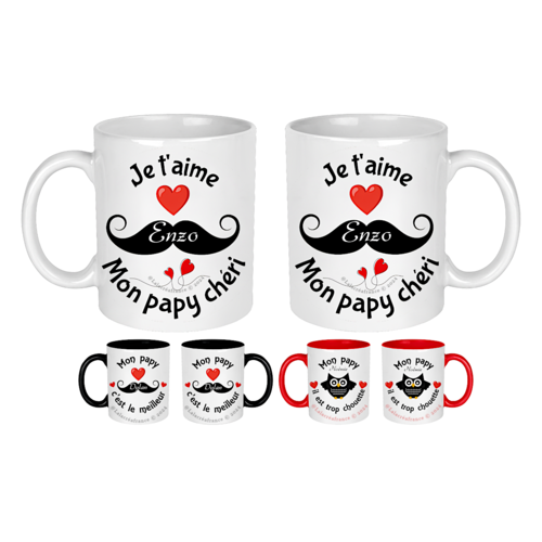 Mug papy personnalisé, recto-verso, je t'aime mon papy chéri, cadeau fête des papy, cadeau noël