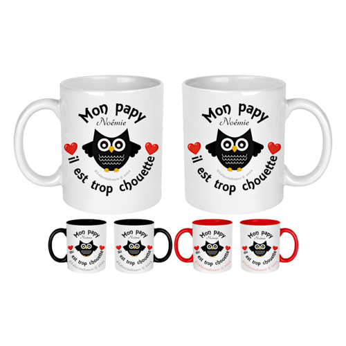 Mug papy personnalisé, recto-verso, mon papy il est trop chouette, cadeau fête des papy, cadeau noël