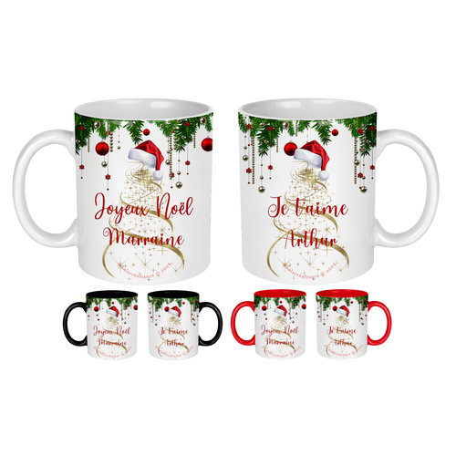 Mug joyeux noël marraine ou autre à personnaliser au texte de votre choix, tasse noël