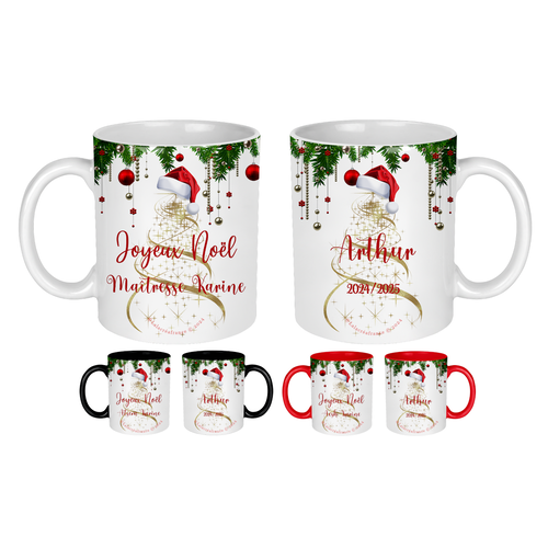 Mug joyeux noël maîtresse, atsem ou aesh à personnaliser, tasse noël