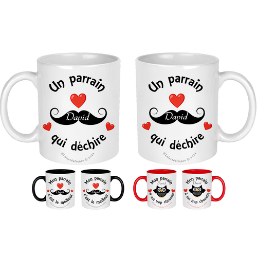 Mug parrain personnalisé, recto-verso, texte au choix, cadeau parrain, cadeau noël