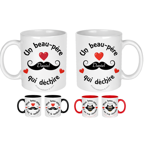Mug beau-pere personnalisé, recto-verso, cadeau beau père, cadeau noël, anniversaire, fête des pères