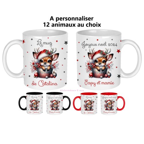 Mug enfant à personnaliser sur le thème des animaux de noël - 12 animaux au choix