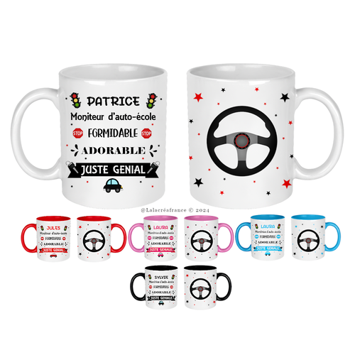 Mug moniteur auto-école personnalisé, monitrice auto-école, modèle femme ou homme