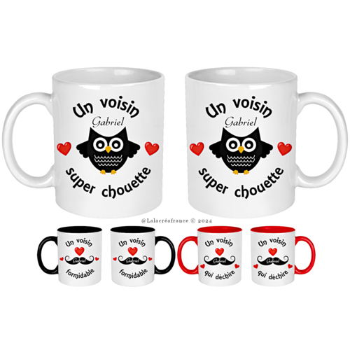 Mug voisin personnalisé, recto-verso, texte au choix, cadeau voisin, cadeau noël