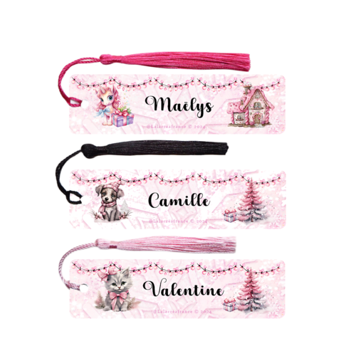 Marque-pages métal thème noël en rose personnalisé